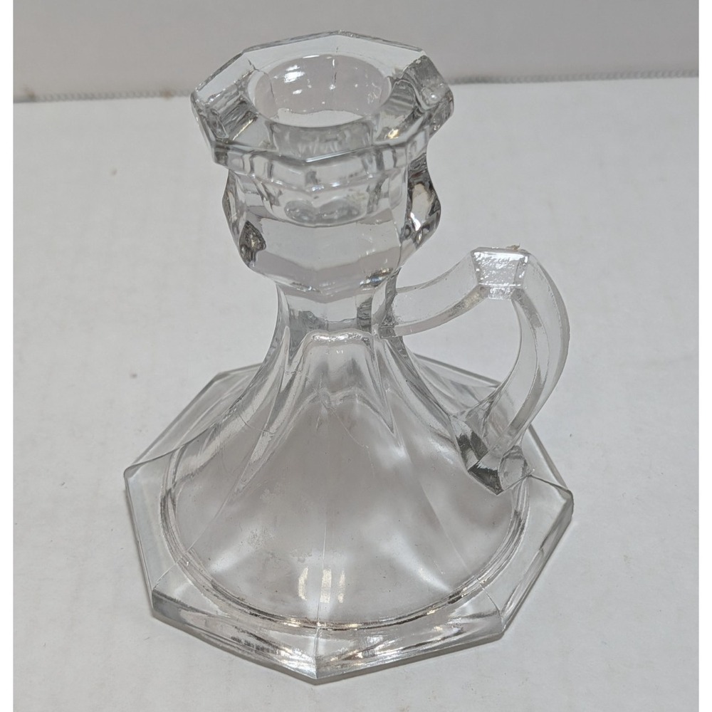 Vintage Heisey Pressed Glass Finger Loop Chamberstick Style Candle Holder 4" h